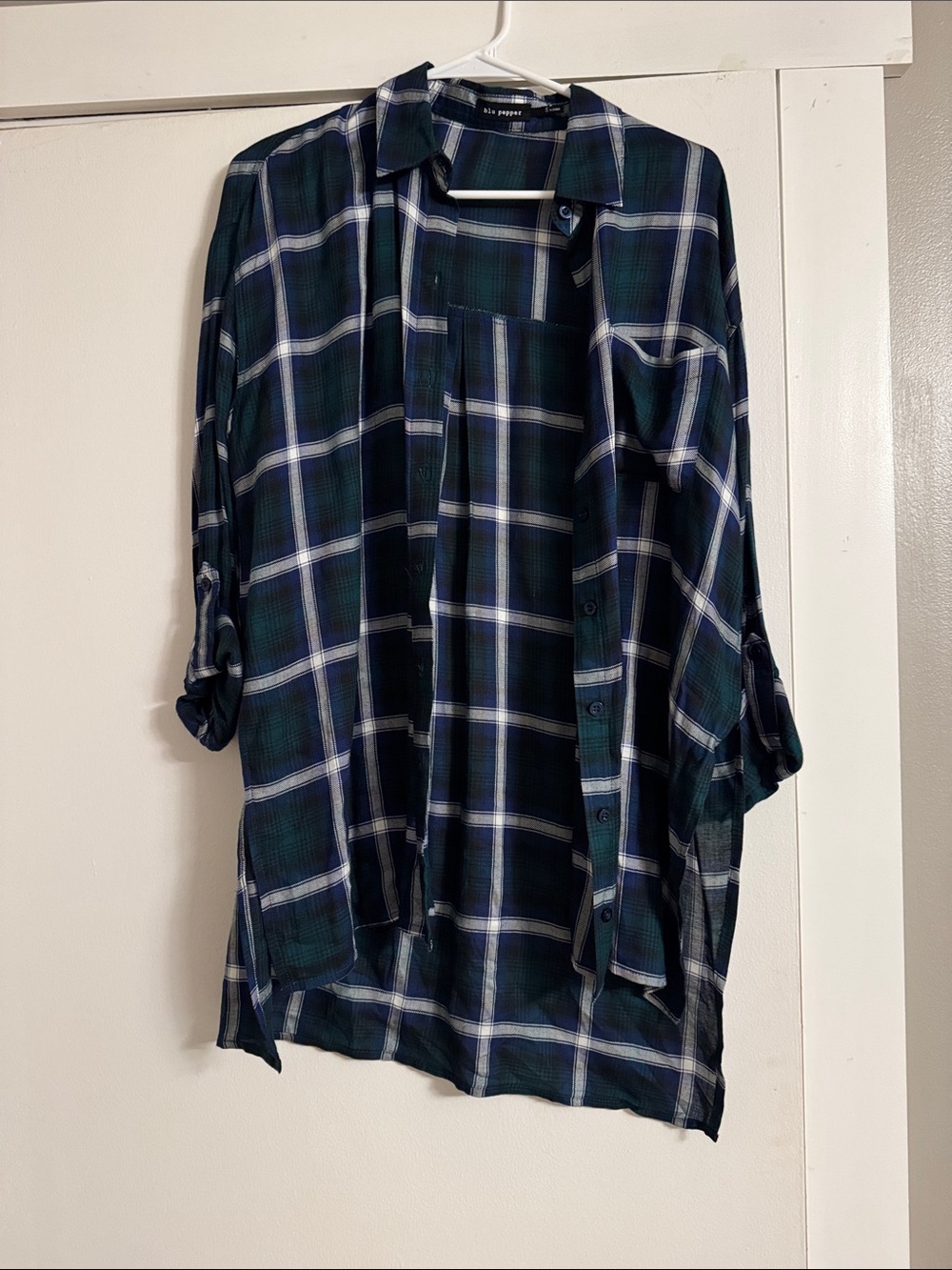 Blu Pepper Men's Navy and Green Plaid Button-Down Shirt